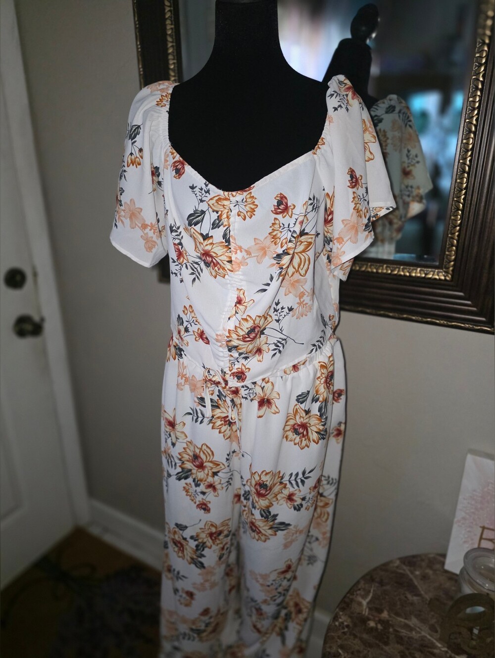 White Floral Wide-Leg 2 Piece Pant Set